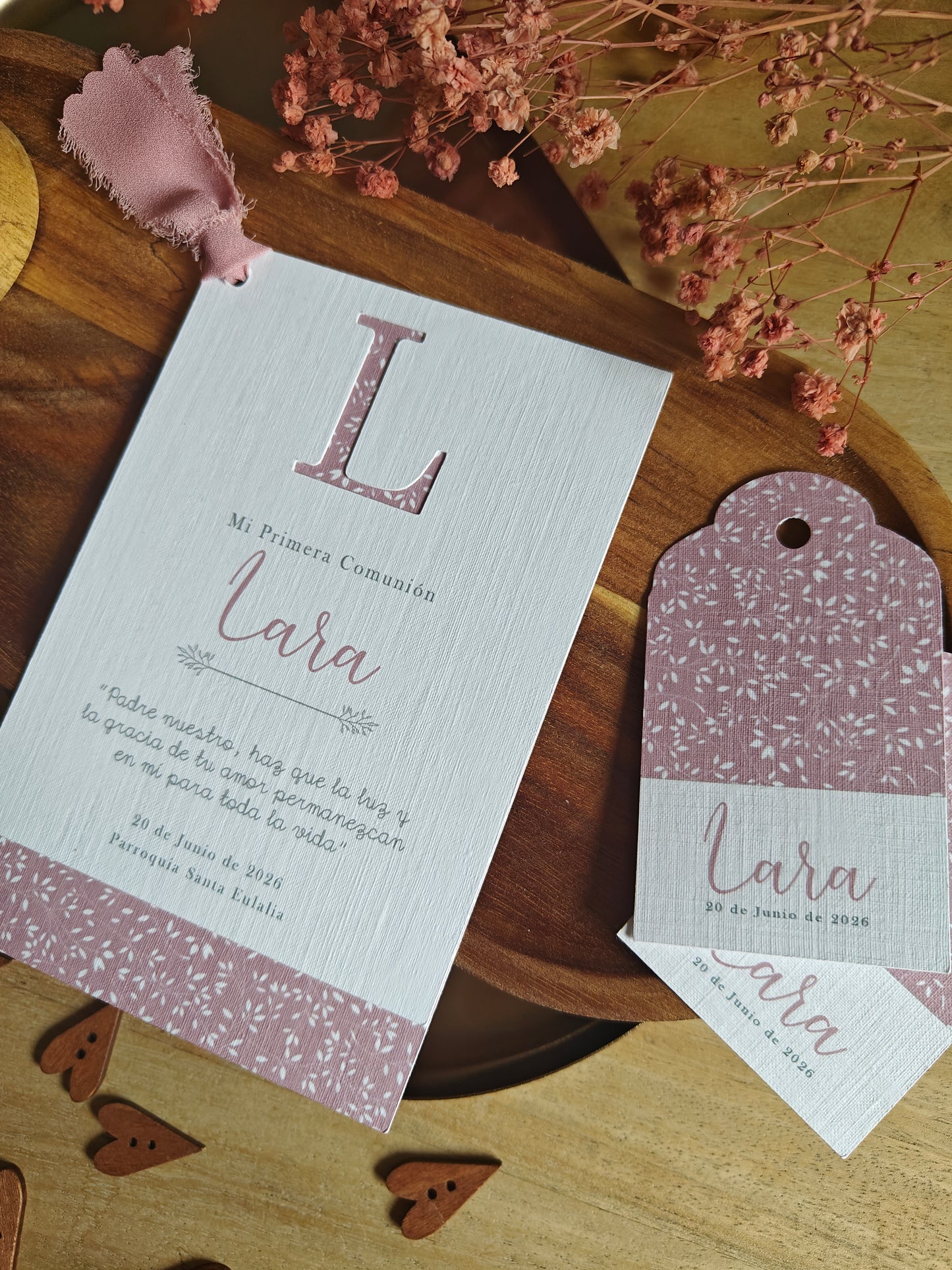 Recordatorio tarjeta con lazo COLECCIÓN INICIAL CALADA (NEW)