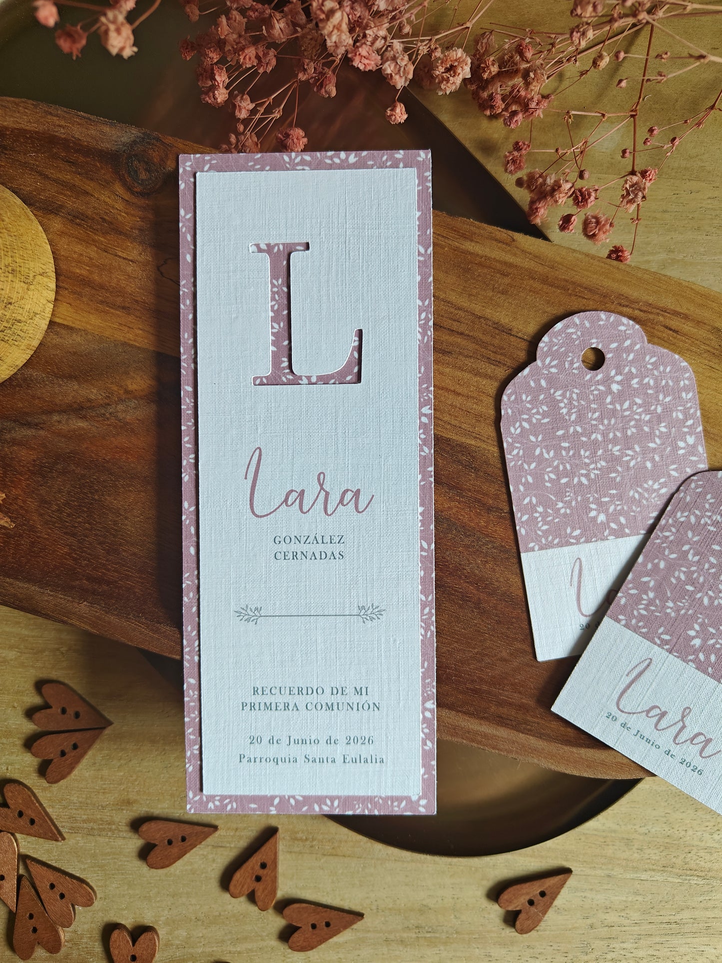 Recordatorio / Punto de libro personalizado Comunión COLECCIÓN INICIAL CALADA (NEW)