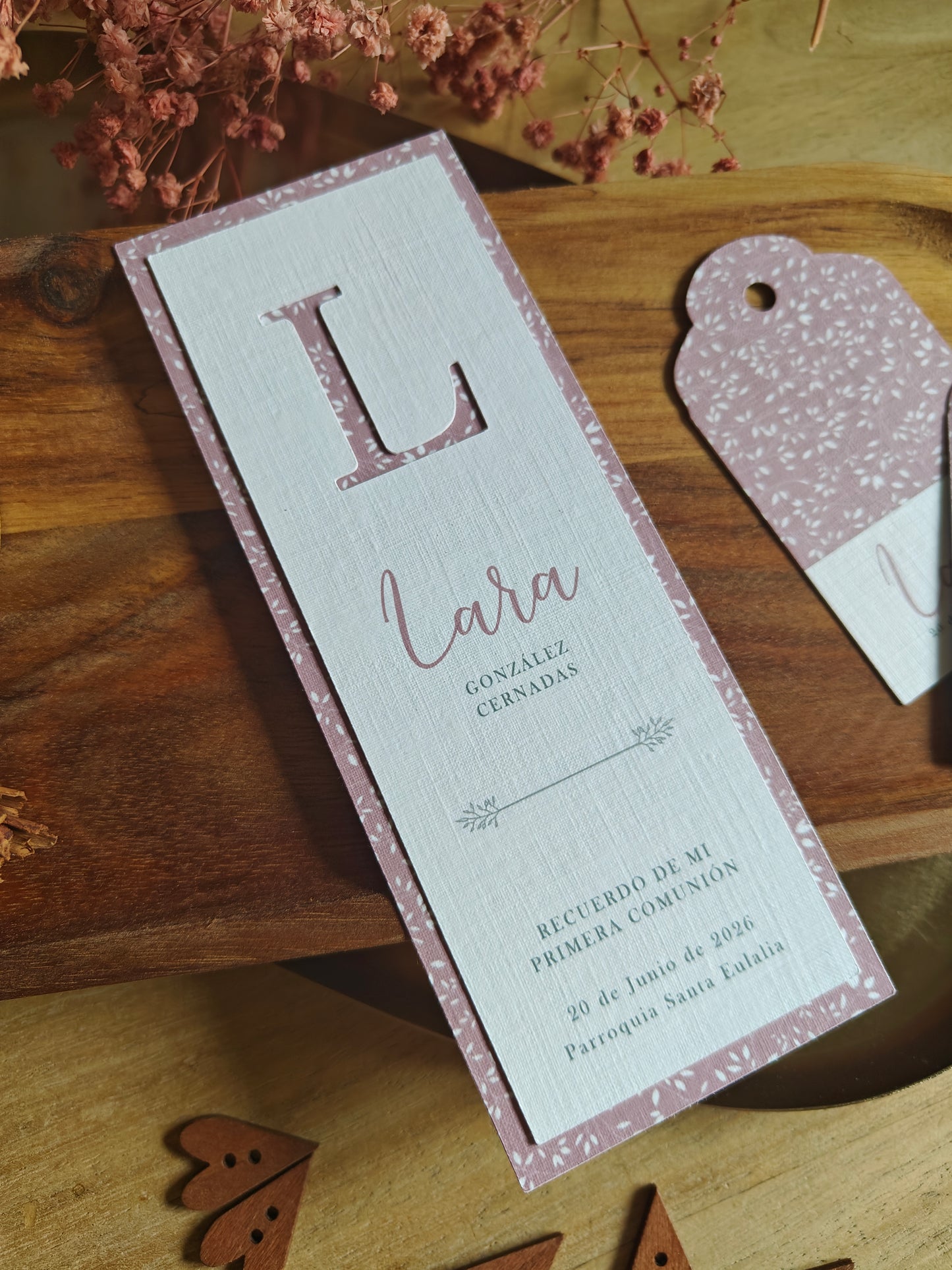 Recordatorio / Punto de libro personalizado Comunión COLECCIÓN INICIAL CALADA (NEW)
