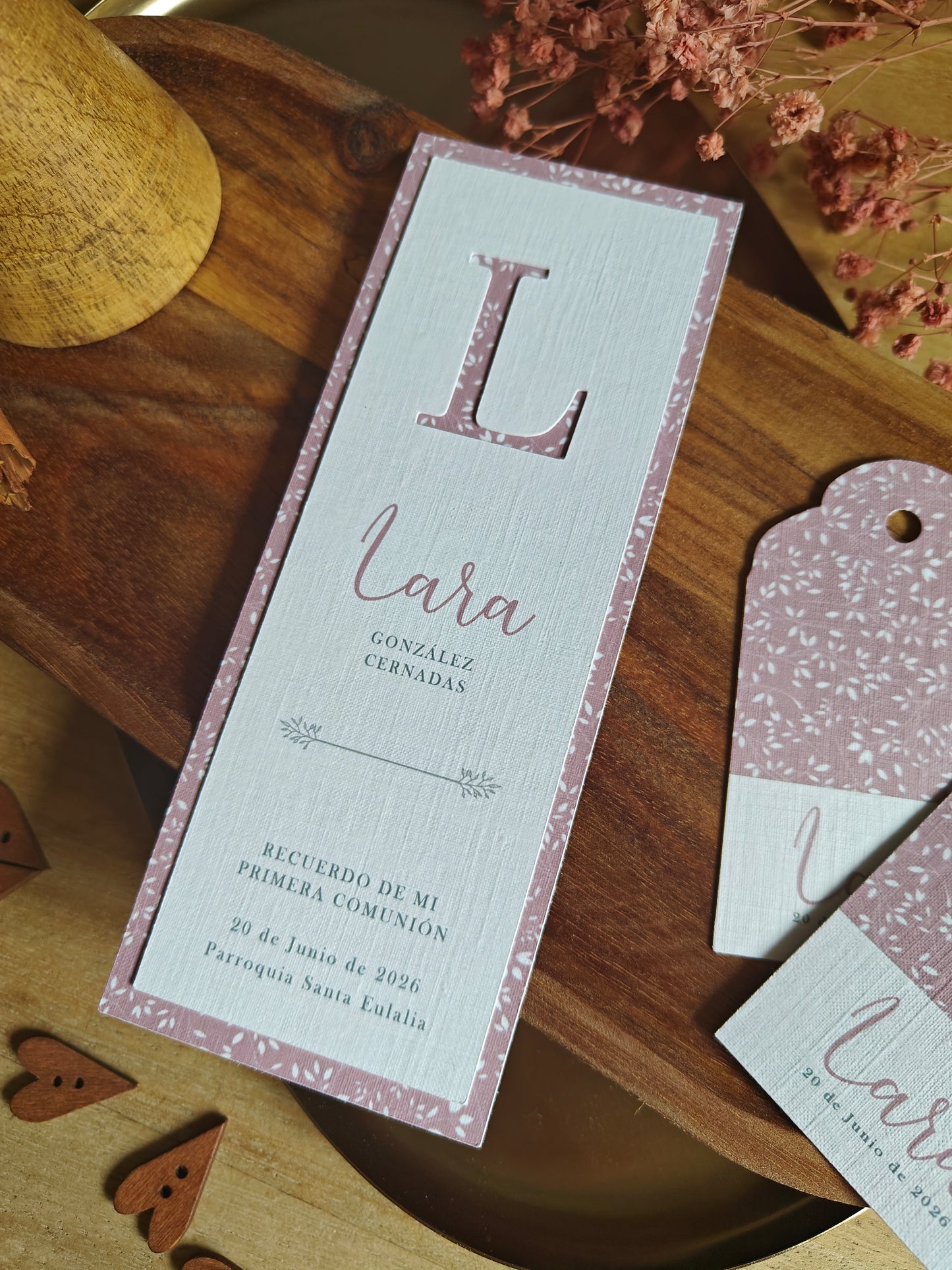Recordatorio / Punto de libro personalizado Comunión COLECCIÓN INICIAL CALADA (NEW)