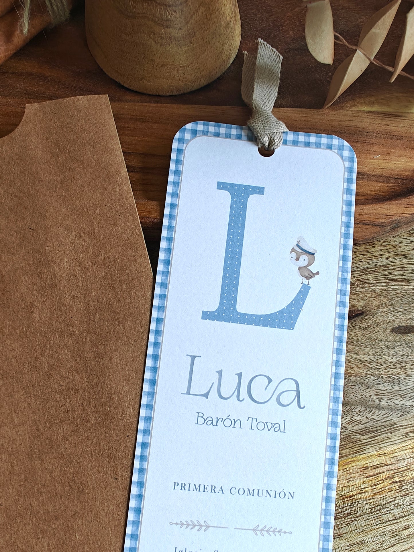 Recordatorio / Punto de libro personalizado Comunión COLECCIÓN INICIAL + Pajarito marinero