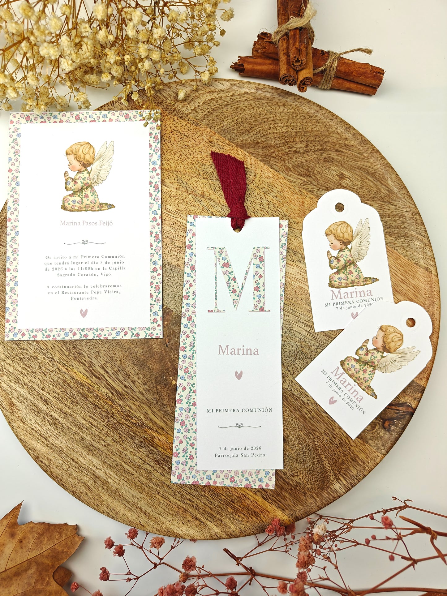 Recordatorio / Punto de libro personalizado Comunión COLECCIÓN ANGELITO NIÑA (NEW)