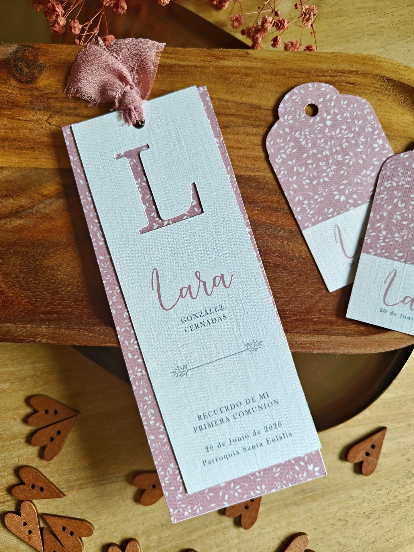 Recordatorio / Punto de libro personalizado Comunión COLECCIÓN INICIAL CALADA (NEW)