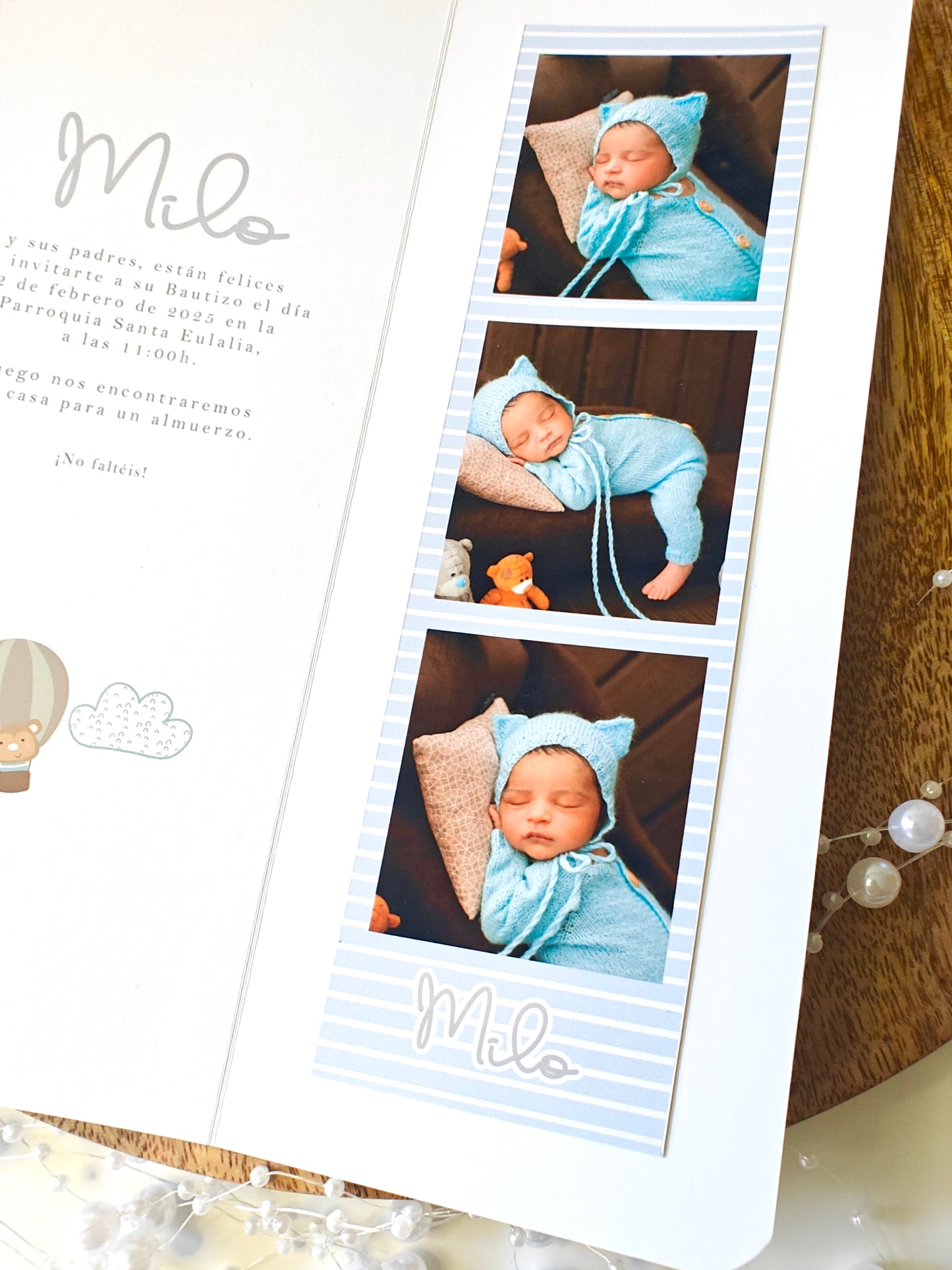 Invitación Recordatorio con fotos personalizada Bautizo COLECCIÓN BALLÓN