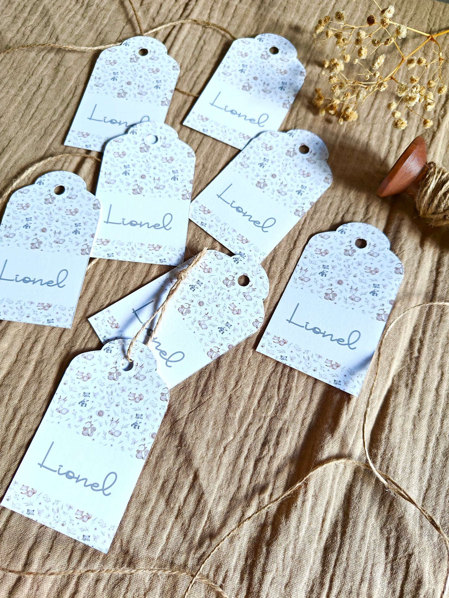 Pack x 15 Etiquetas personalizadas Bautizo COLECCIÓN WOODLAND