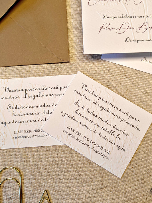 INFO CARD - NÚMERO DE CUENTA PARA REGALO DE BODA/ COLECCIÓN HORTENSIA