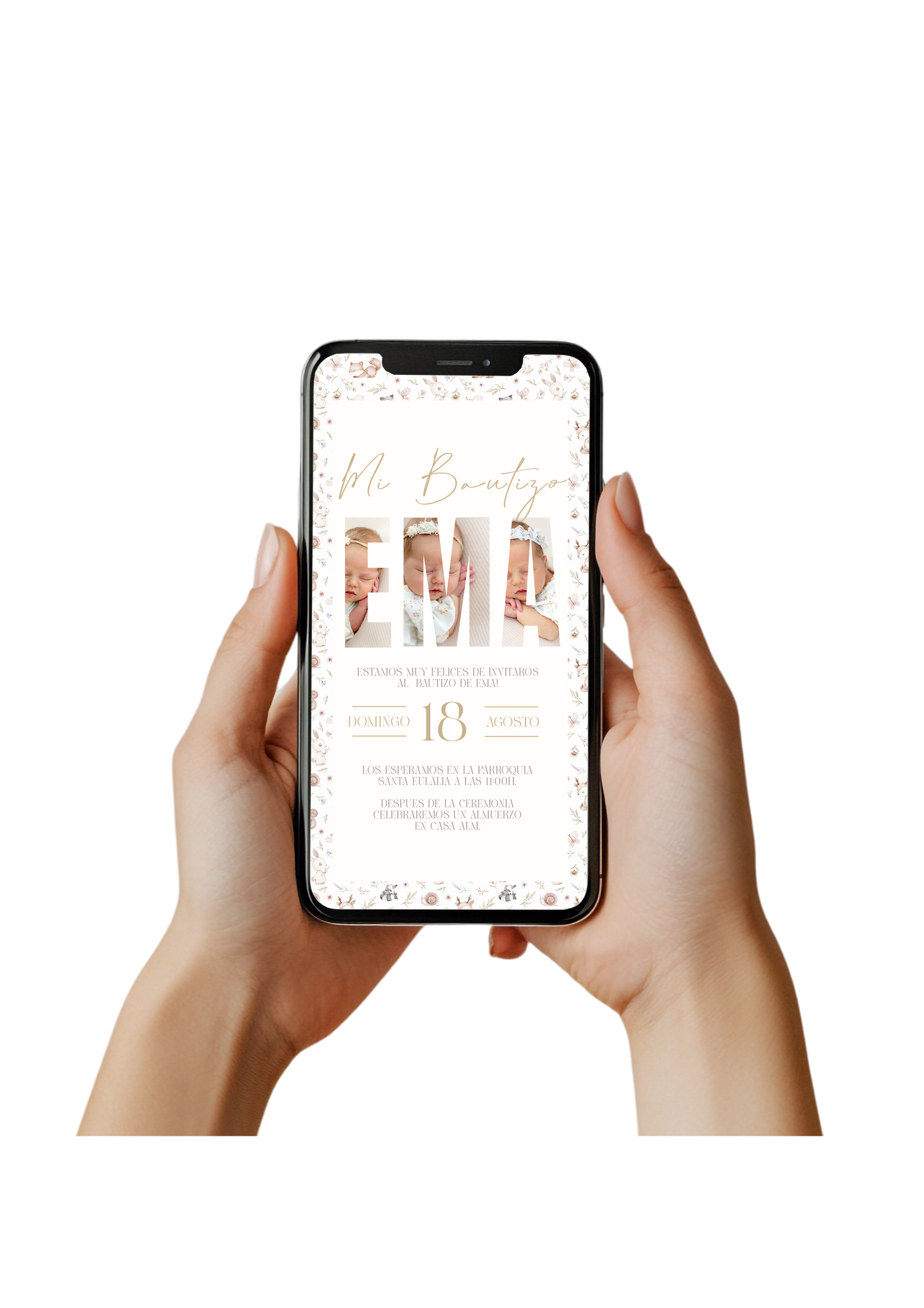 Invitación digital personalizada Bautizo COLECCIÓN WOODLAND ¨NEW¨