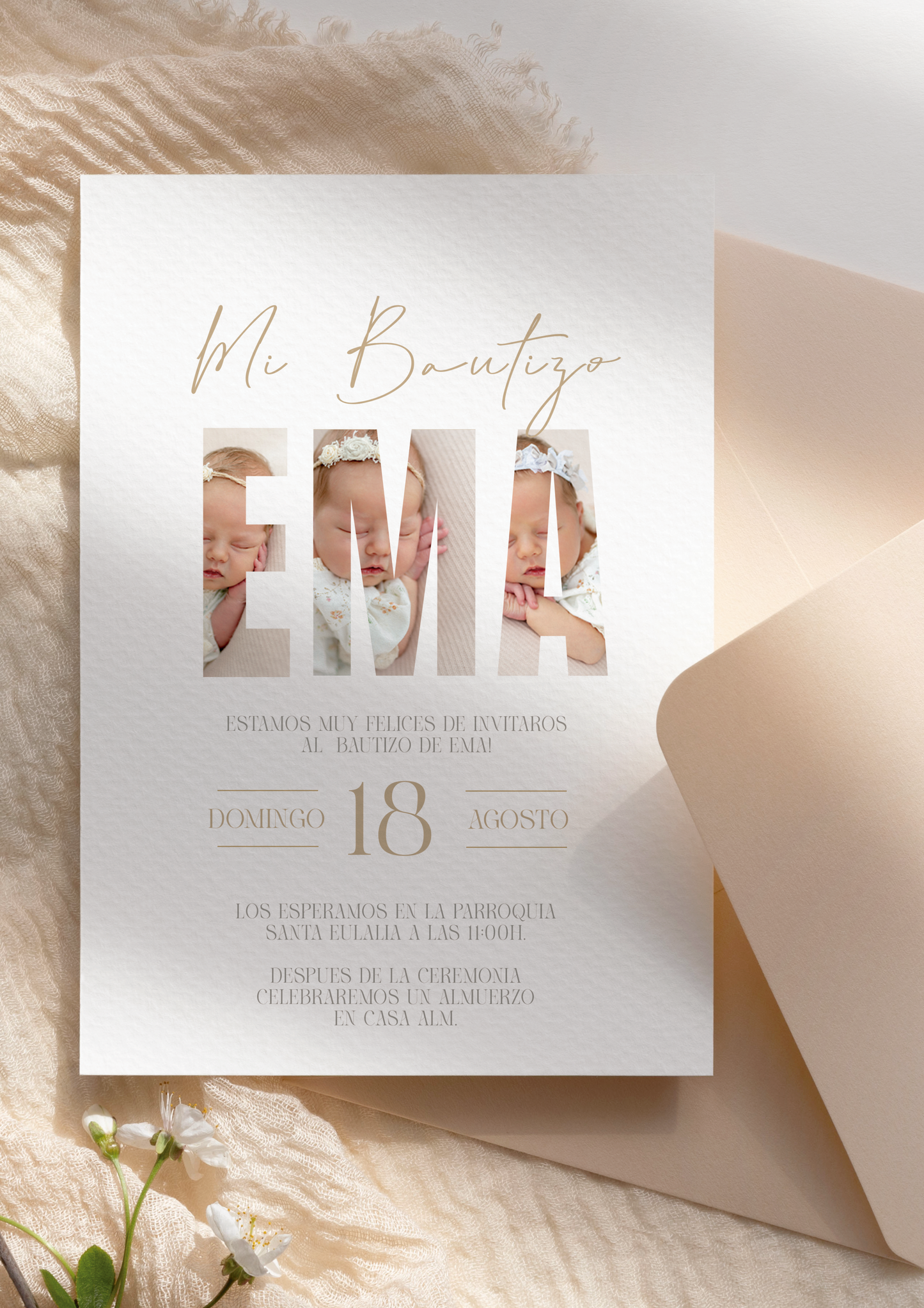 Invitación impresa personalizada Bautizo COLECCIÓN WOODLAND FOTO ¨NEW¨