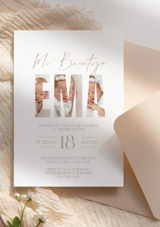 Invitación impresa personalizada Bautizo COLECCIÓN WOODLAND FOTO ¨NEW¨