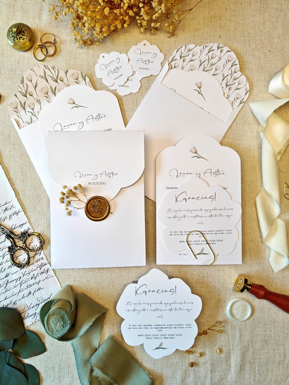 SOBRE HECHO A MANO BODA /  COLECCIÓN FLORAL MANAROLA