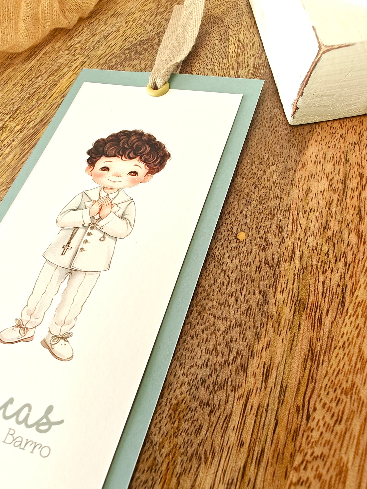 Recordatorio / Punto de libro personalizado Comunión COLECCIÓN CIELO