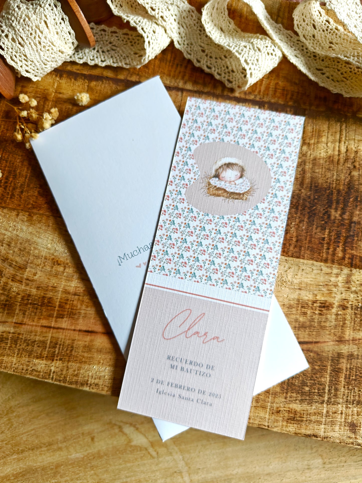 Recordatorio / Punta de libro personalizado Bautizo COLECCIÓN BABY GIRL