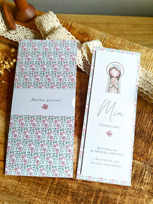 Recordatorio / Punta de libro personalizado Comunión COLECCIÓN VIRGENCITA