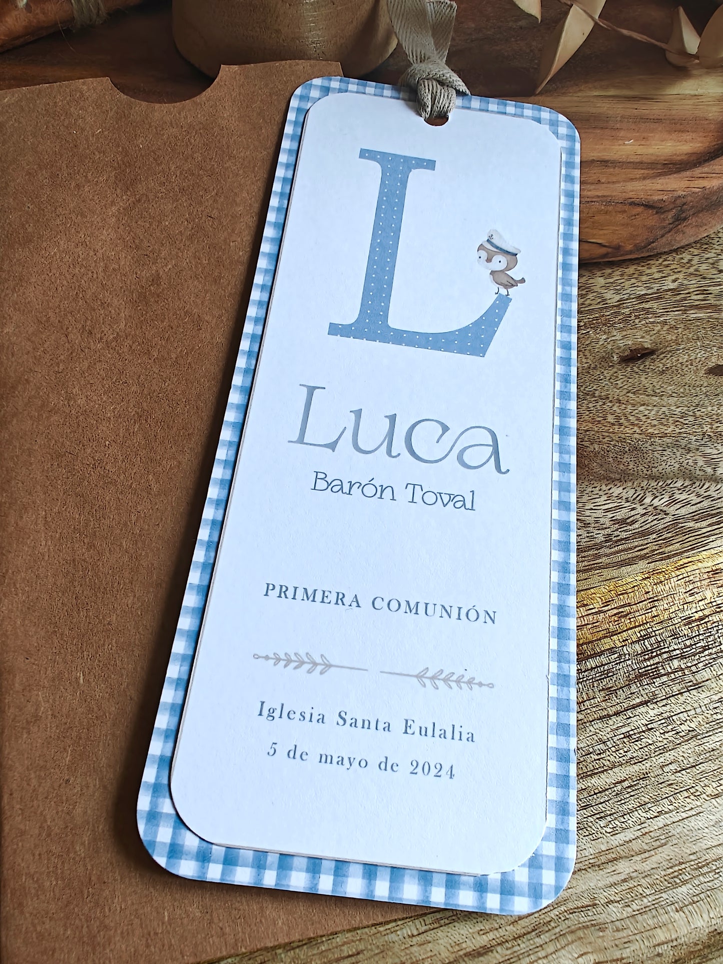 Recordatorio / Punto de libro personalizado Comunión COLECCIÓN INICIAL + Pajarito marinero