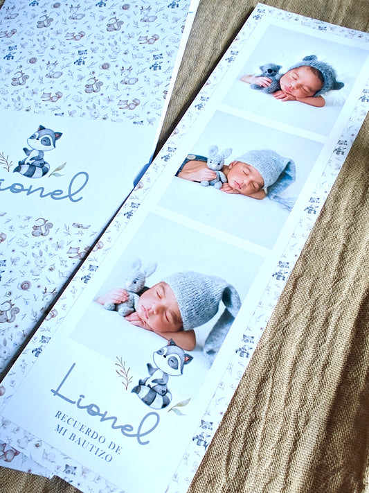 Recordatorio con foto personalizado Bautizo COLECCIÓN WOODLAND