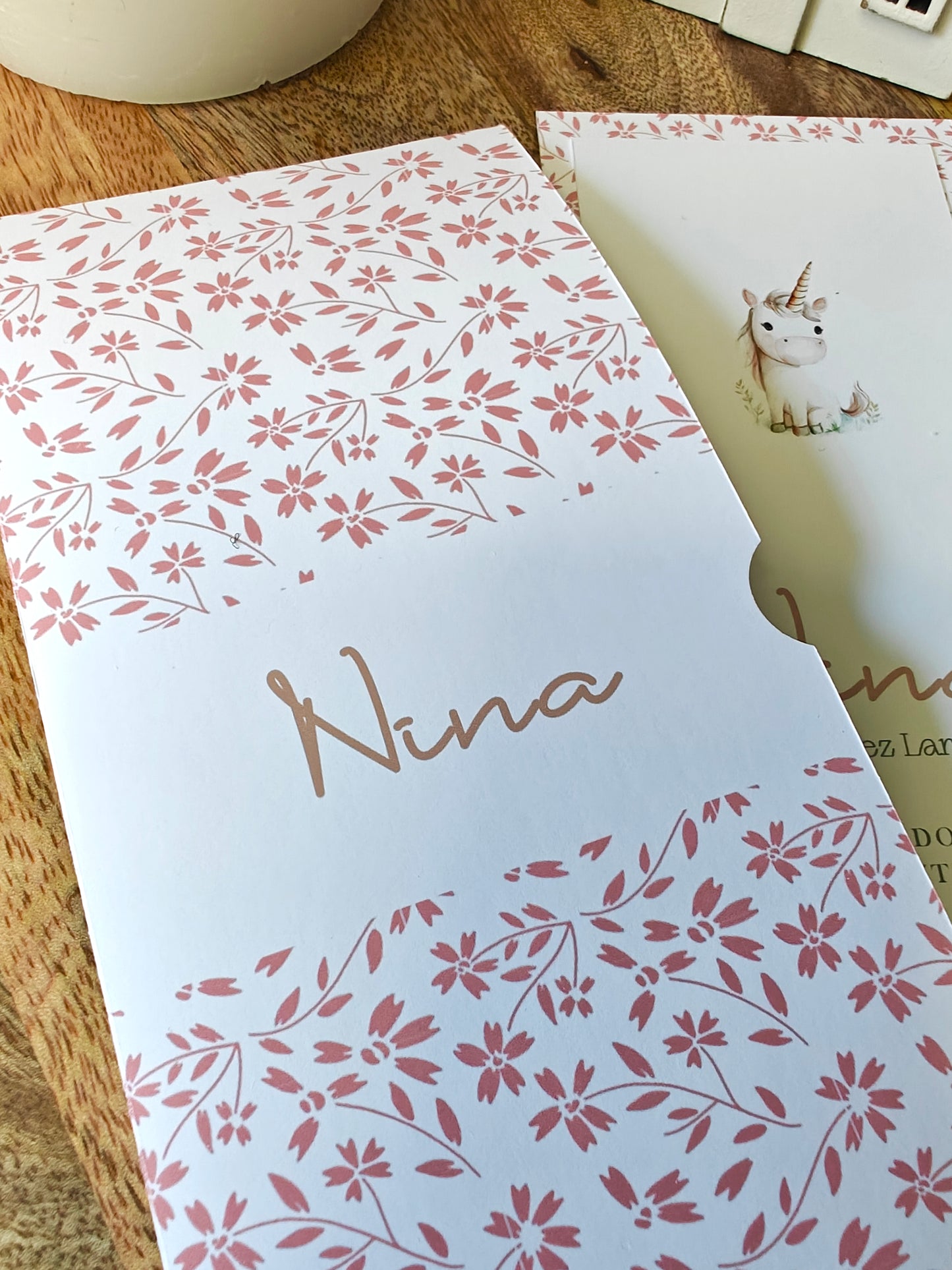 Recordatorio / Punta de libro personalizado Bautizo COLECCIÓN UNICORNIO