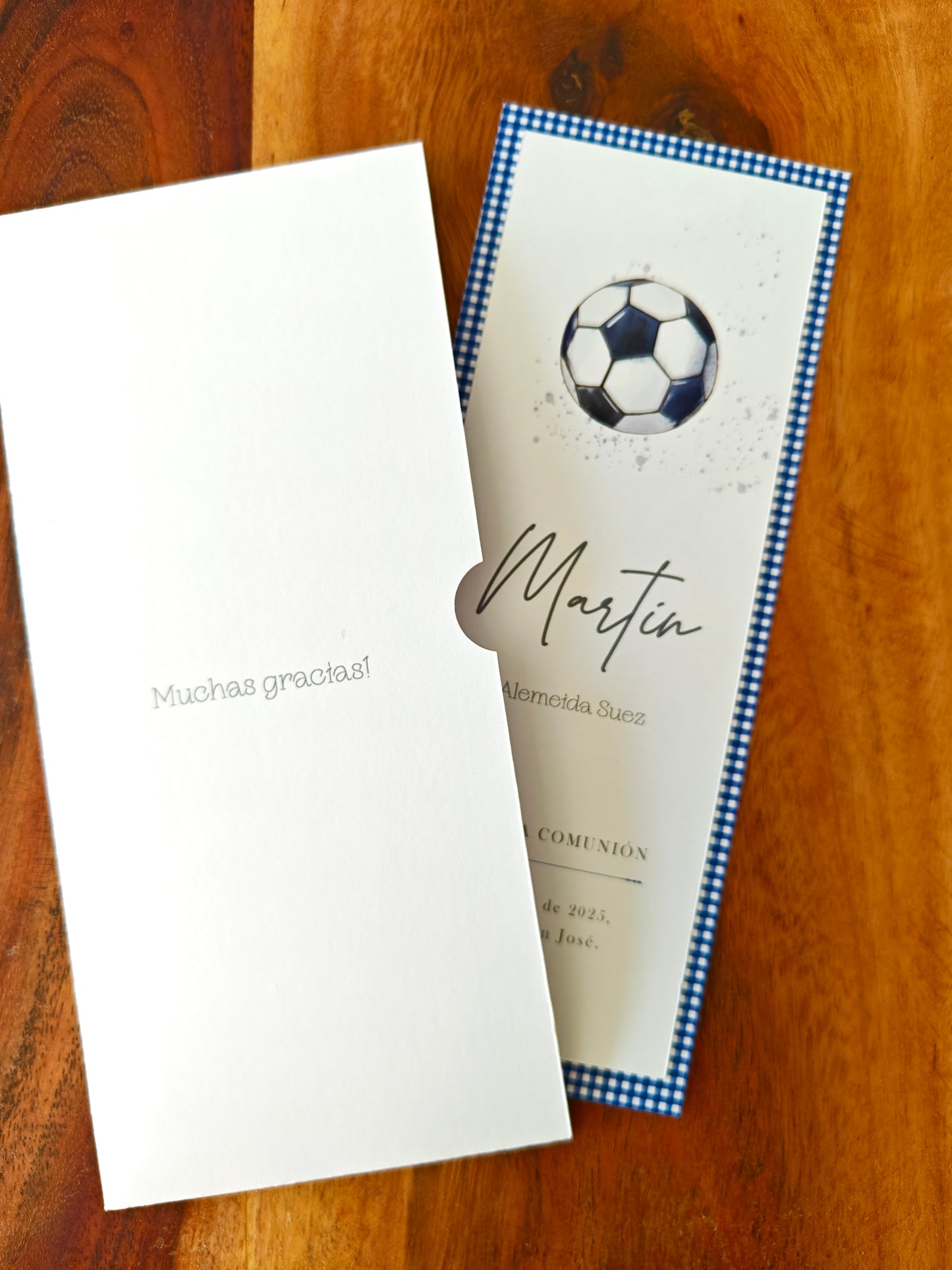 Recordatorio / Punto de libro personalizado Comunión COLECCIÓN FUTBOL