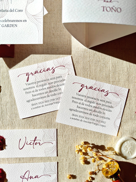 TARJETA AGRADECIMIENTO- NÚMERO DE CUENTA BODAS/ COLECCIÓN LINE