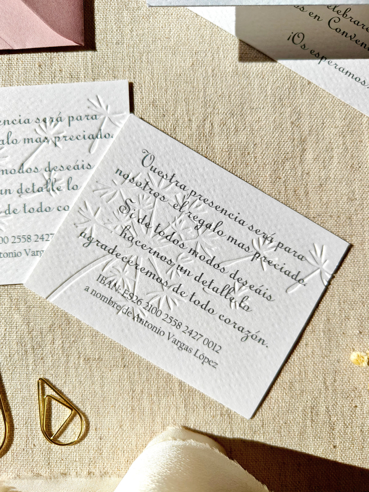 INFO CARD - NÚMERO DE CUENTA PARA REGALO BODAS / COLECCIÓN DIENTE DE LEÓN