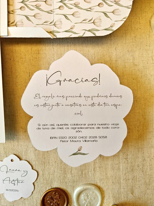 TARJETA AGRADECIMIENTO - INFO BODA /  COLECCIÓN FLORAL MANAROLA